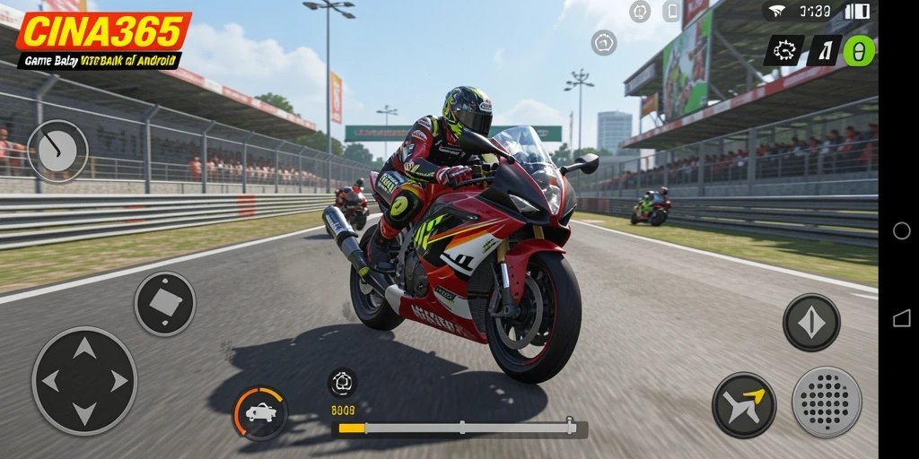 Screenshot CINA365 menampilkan aksi balap motor yang mendebarkan.