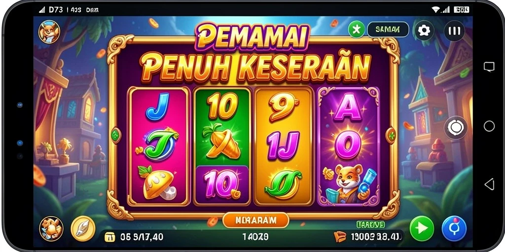 Tangkapan layar D73 menampilkan gameplay slot yang menarik dan penuh warna.