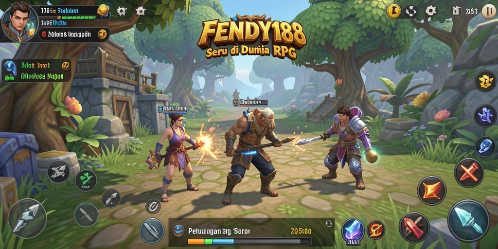 Screenshot utama FENDY188 menampilkan aksi pertarungan karakter dalam dunia RPG.