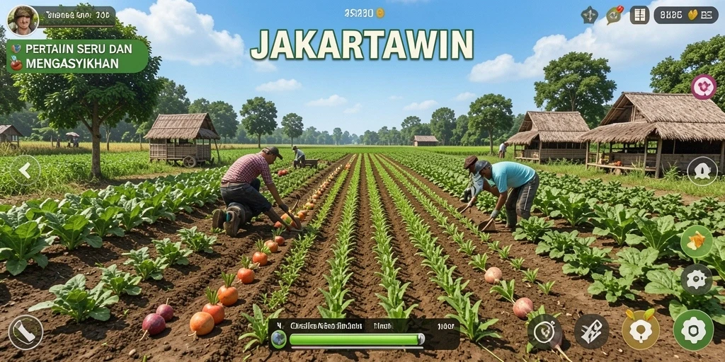 Screenshot gameplay JAKARTAWIN menampilkan aktivitas bertani yang seru.