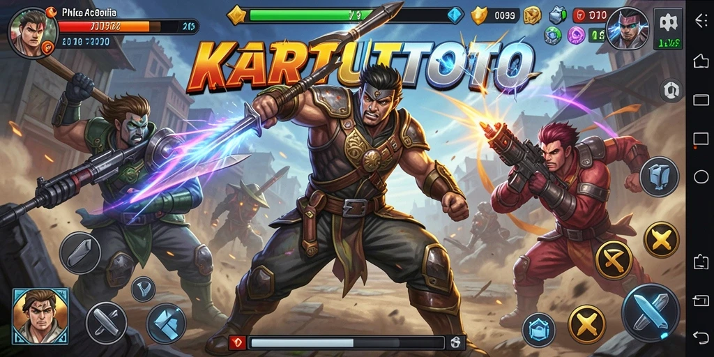 Screenshot KARTUTOTO menunjukkan aksi pertarungan intens di berbagai lokasi.