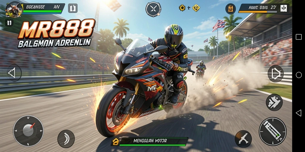 Tampilan intens dari gameplay balapan motor di MR888.