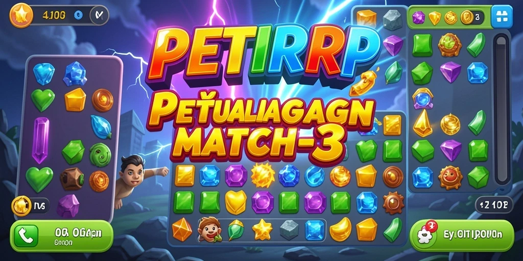 Screenshot utama PETIRRP menampilkan kombinasi elemen dalam gameplay Match-3.