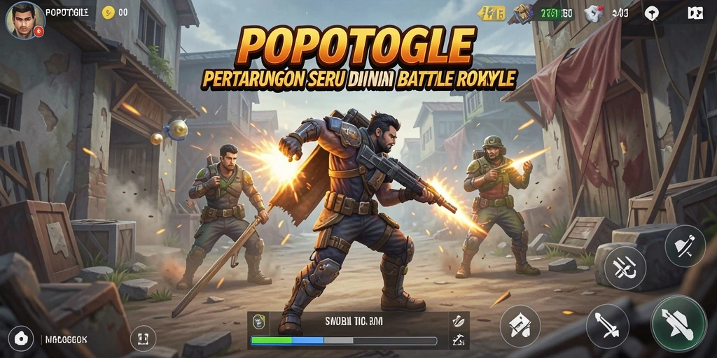 Gameplay seru POPOTOGEL dalam pertarungan Battle Royale.