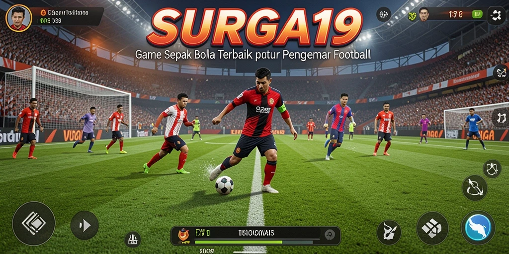 Gameplay SURGA19 menampilkan pertandingan sepak bola yang mendetail dan menegangkan.