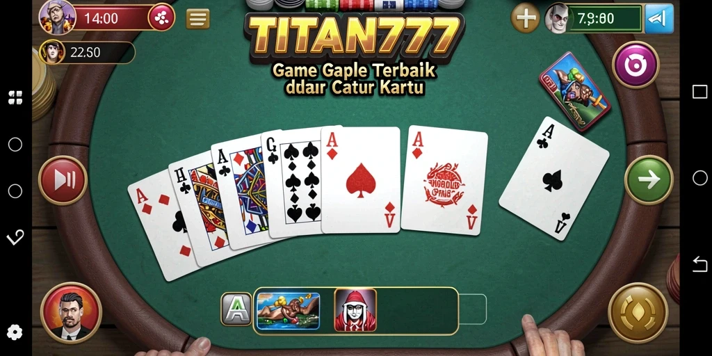 Tampilan gameplay seru dari TITAN777 dengan fitur Gaple menarik.
