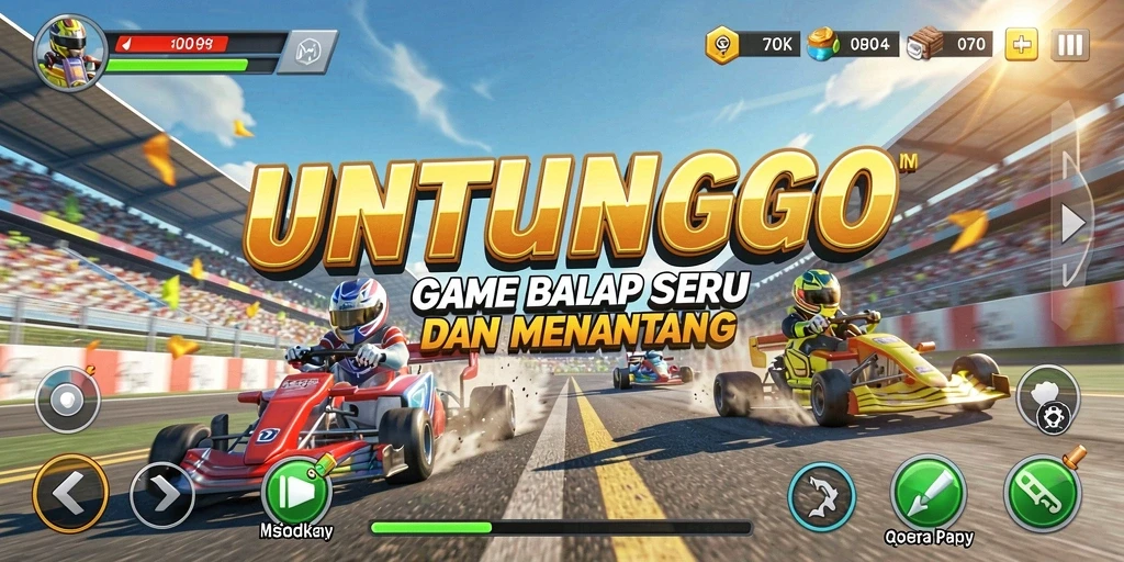 Screenshot utama UNTUNGGO menampilkan aksi balapan yang seru dan mendebarkan.